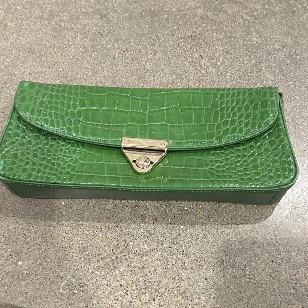 Green Crocodile-Embossed Clutch